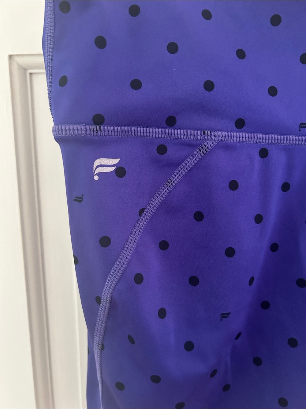 Fabletics Purple High-Rise Bike Shorts with Black Dot Print - Picture 3 of 4